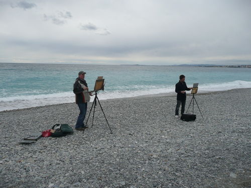 Karl Terry and Paul Rafferty on the beach at Nice