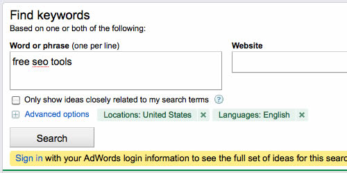 Google adword keyword tool
