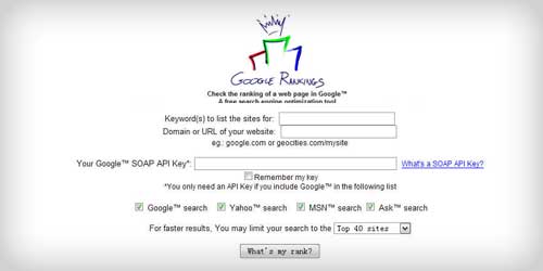 Googlerankings - free search engine optimization tool