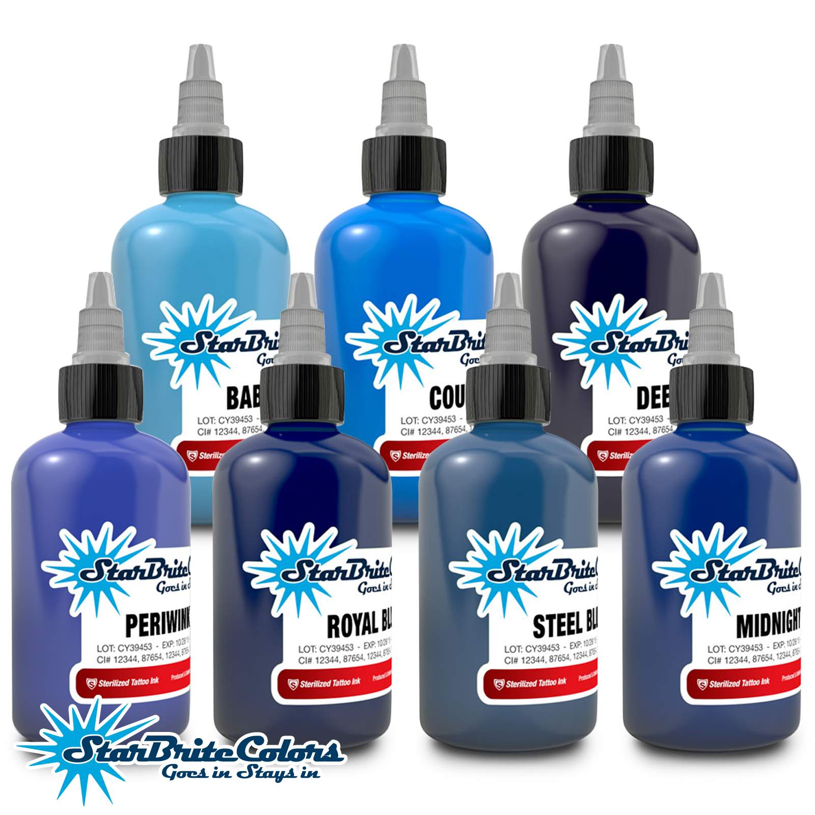 StarBrite Tattoo Ink 7 Blue Color Set 1/2 oz eBay