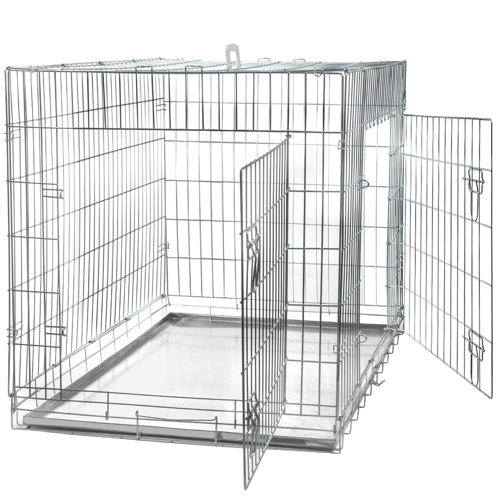 42" Folding Dog Crate Cage Kennel with Divider and Metal Pan Silver