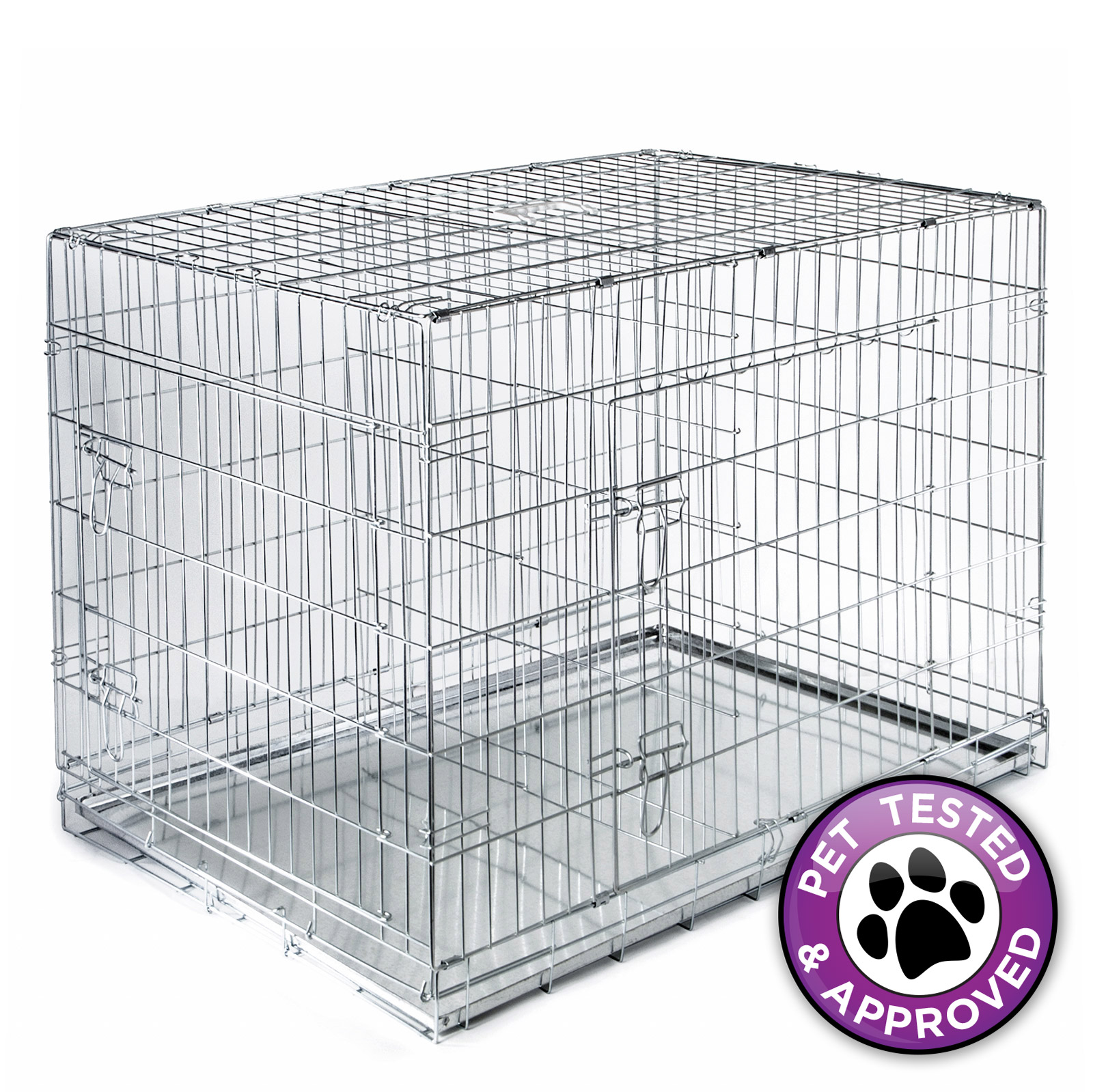 42" Folding Dog Crate Cage Kennel with Divider and Metal Pan Silver