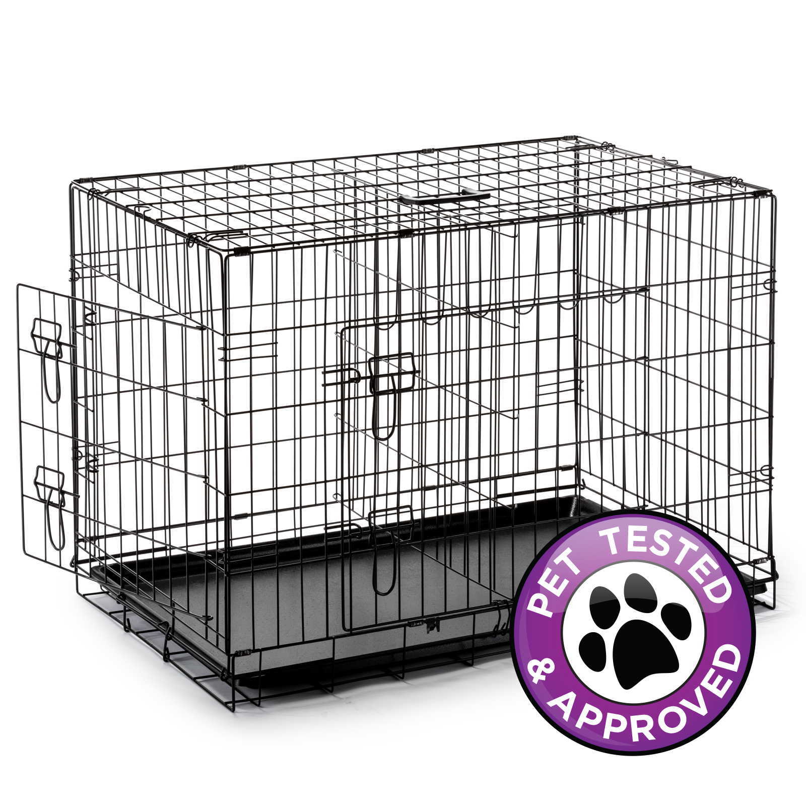 36" Dog Cage Crate Folding Kennel with Divider Pet Puppy Pen ABS Tray