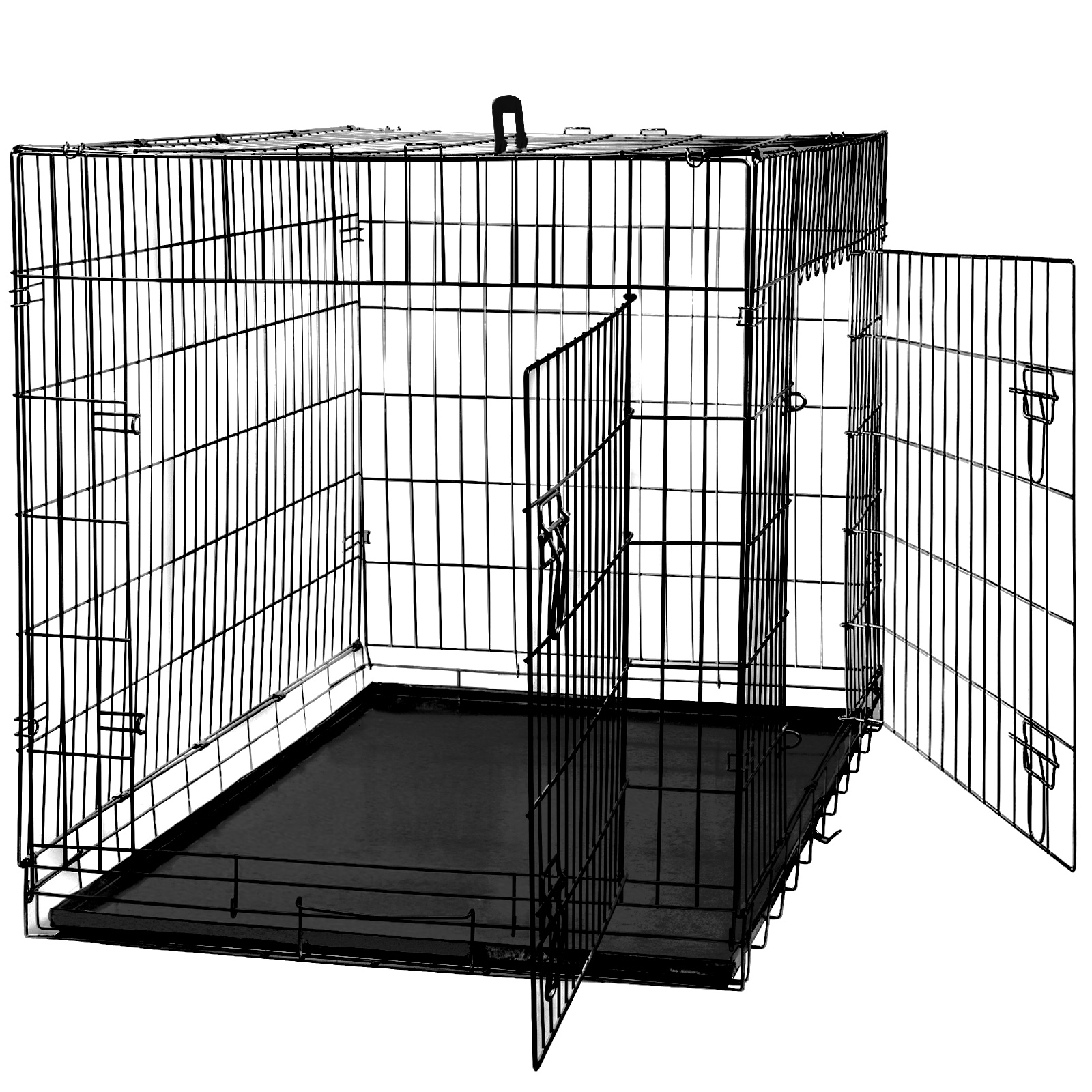 48" Dog Cage Crate Folding Kennel with Divider Pet Puppy Pen ABS Tray
