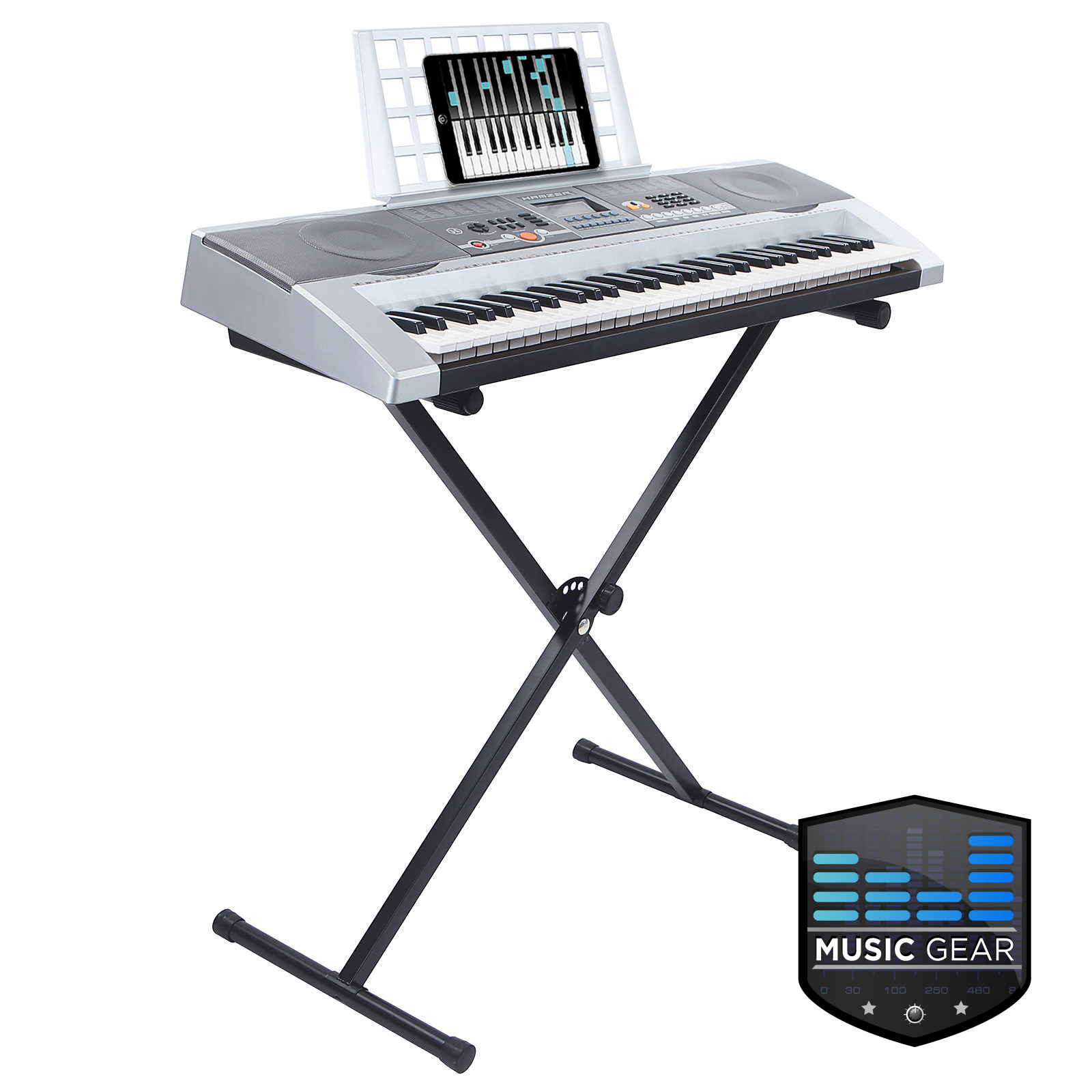 61 Key Electronic Piano Electric Organ USB Keyboard with Stand Silver