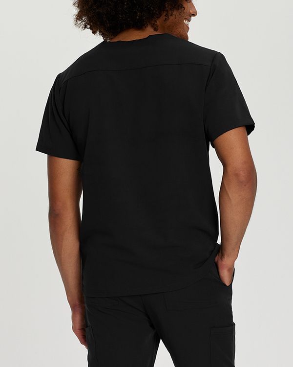 Photo of White Cross Scrubs Chest Pocket V-Neck Top Color Black Back Vue 003