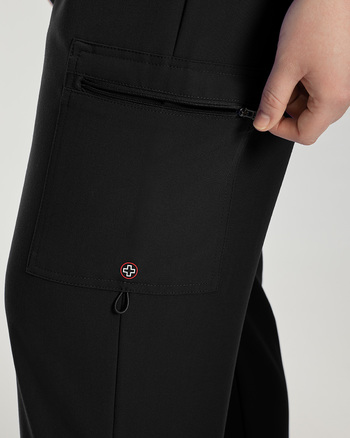 Photo of White Cross Scrubs Decorative tape drawstring, Zipped cargo pockets Pant Color Black Detail Vue 006