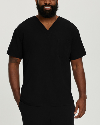 Photo of White Cross Scrubs Chest Pocket V-Neck Top Color Black Main Vue 008