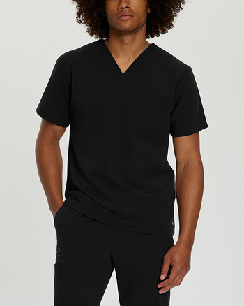 Photo of White Cross Scrubs Chest Pocket V-Neck Top Color Black Main Vue 005