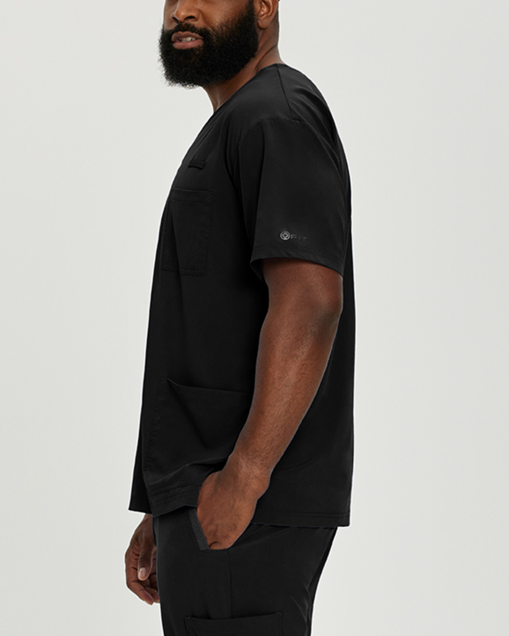 Photo de l'uniforme White Cross 2263-MGS (My Grey Space) Haut FIT col en V Couleur Noir  Vue Côté 002