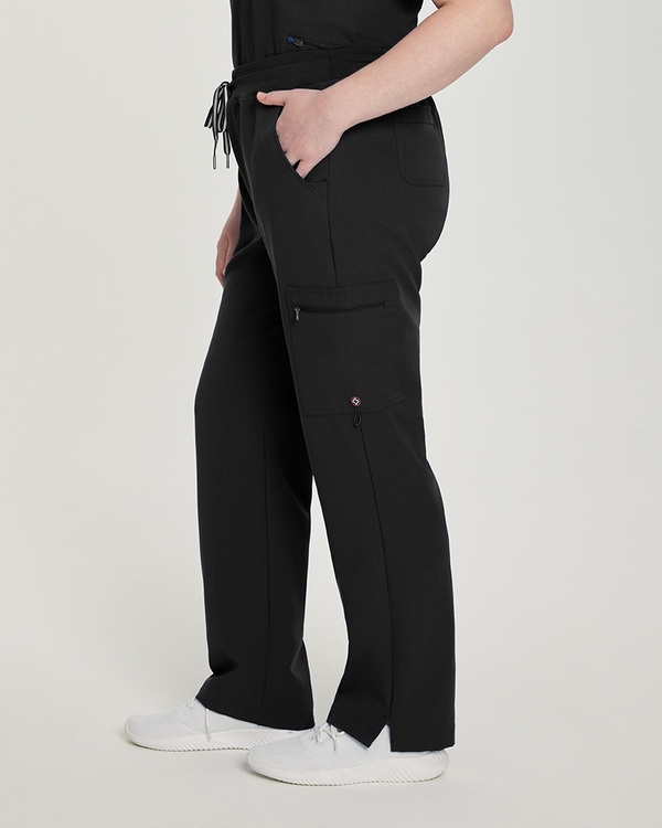 Photo of White Cross Scrubs Decorative tape drawstring, Zipped cargo pockets Pant Color Black Side Vue 007
