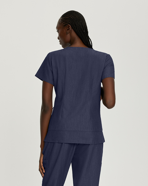 Photo of White Cross Scrubs V-Neck Top With Zip Pocket Color Navy Back Vue 006