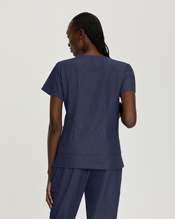 Photo of White Cross Scrubs V-Neck Top With Zip Pocket Color Navy Back Vue 006