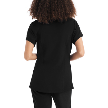 Photo of WT127 - Women's 3-Pocket V-Neck Scrub Top Nurse Scrub Black Back view