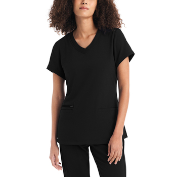 Photo of WT127 - Women's 3-Pocket V-Neck Scrub Top Nurse Scrub Black Front view