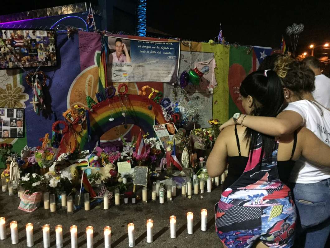 Fresh flowers and candles were brought to Pulse one year after the mass shooting./Photo: Catherine Welch