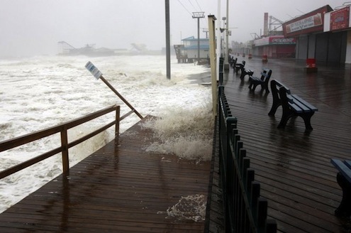 Hurricane Sandy on Seaside Heights Boardwalk Waiting for Hurricane Sandy