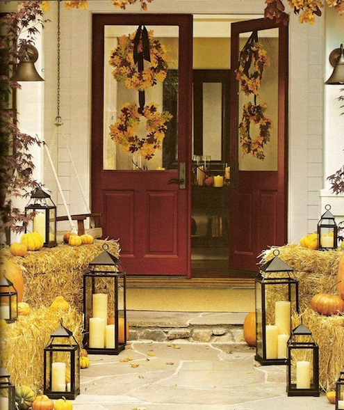 Straw Bales Decorating Front Porch
