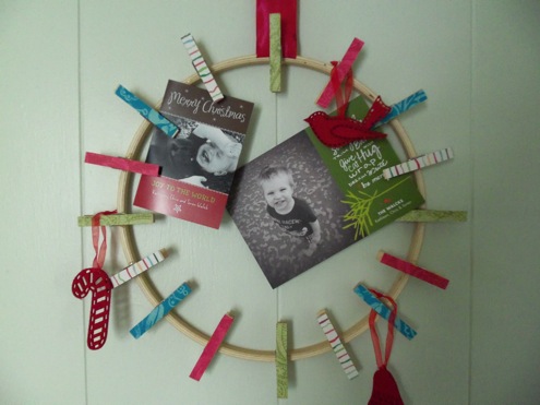 Clothespin Wreath Christmas Card Display Christmas Card Display - Clothespin Wreath