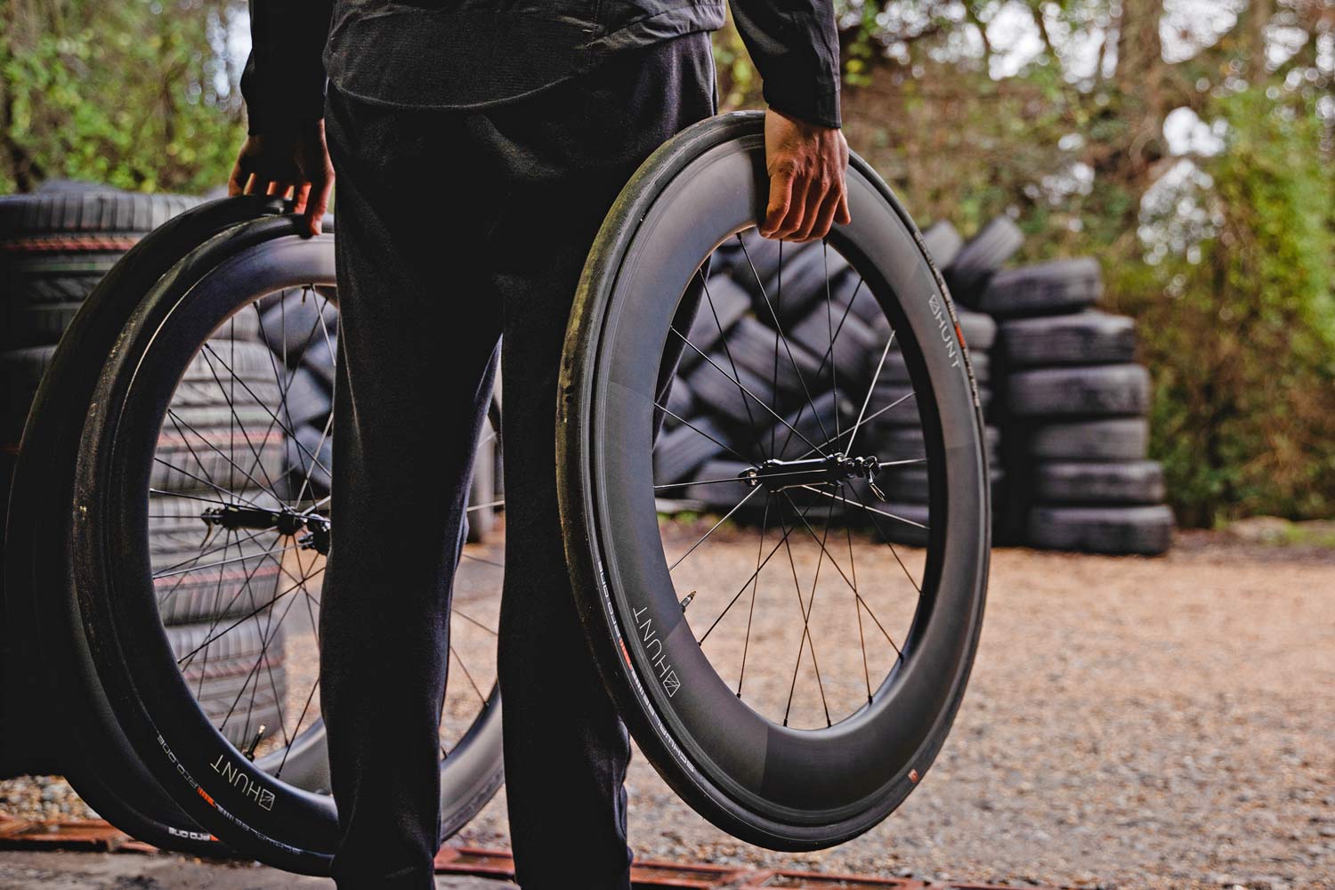 rim brakes with deep carbon road wheels 