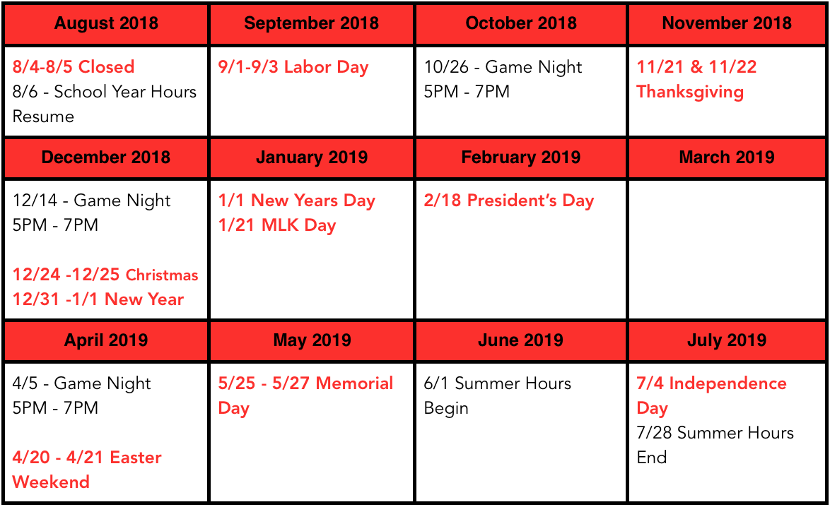 Schedule Hours Closed