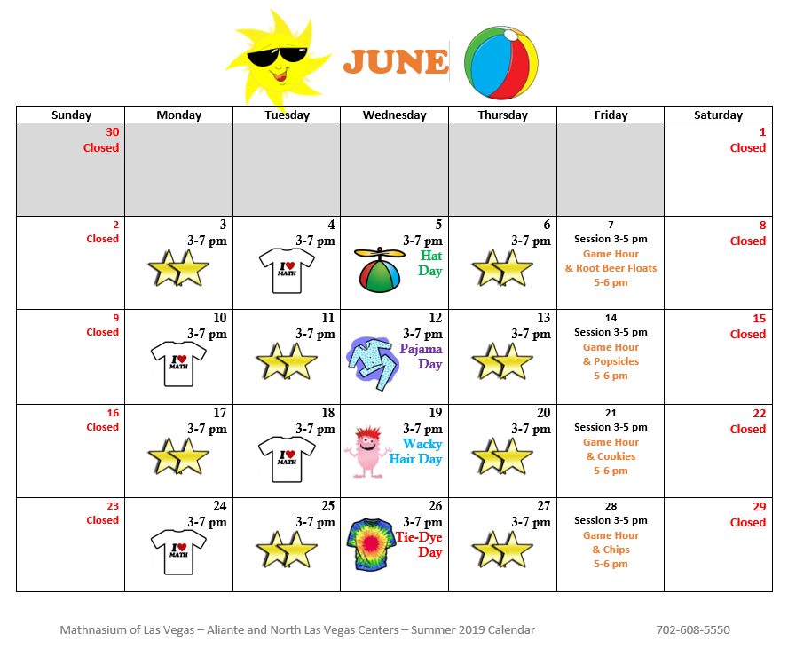 Mathnasium of Las Vegas - Aliante Math Summer Calendar