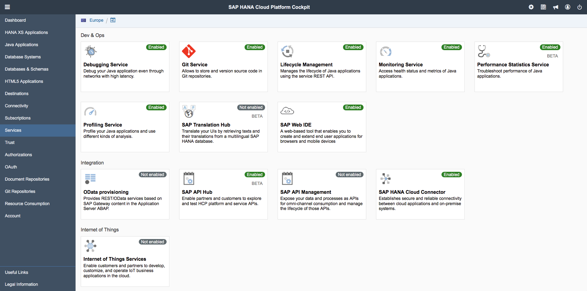 SAP HANA Cloud Platform cockpit