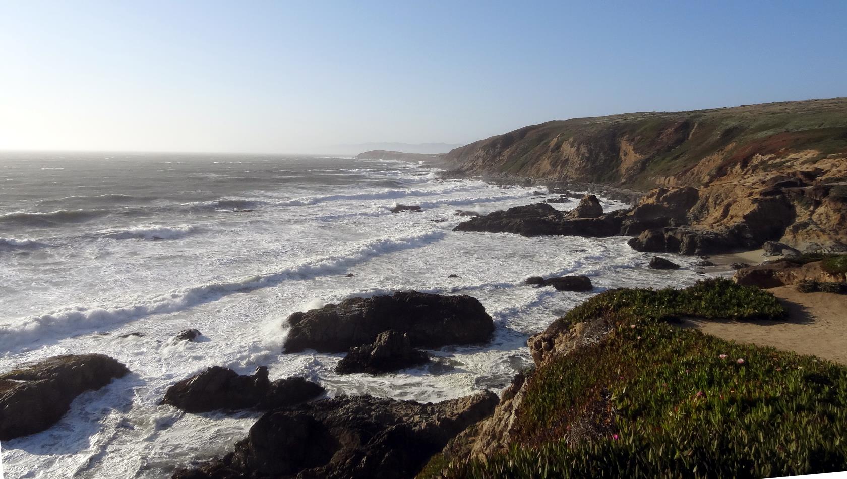 The road ends at Windmill Cove. This is the big Pacific. This is where I used to dive for abalone... on calmer days. Tucked in a cove before that last headland is the Marine Lab. I used to hike over the dunes, down the beach, then up and over that headland every day to go to the lab.