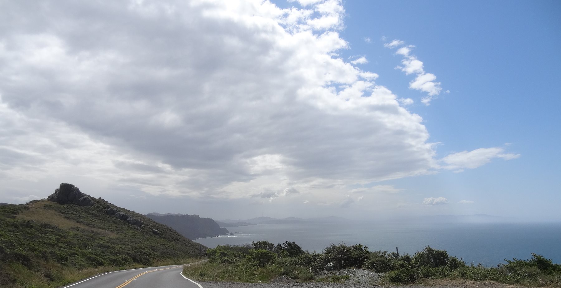 Hiway 1 rises steeply along the coast. This is a place where the land moves continuously and the roads have to be fixed each year.