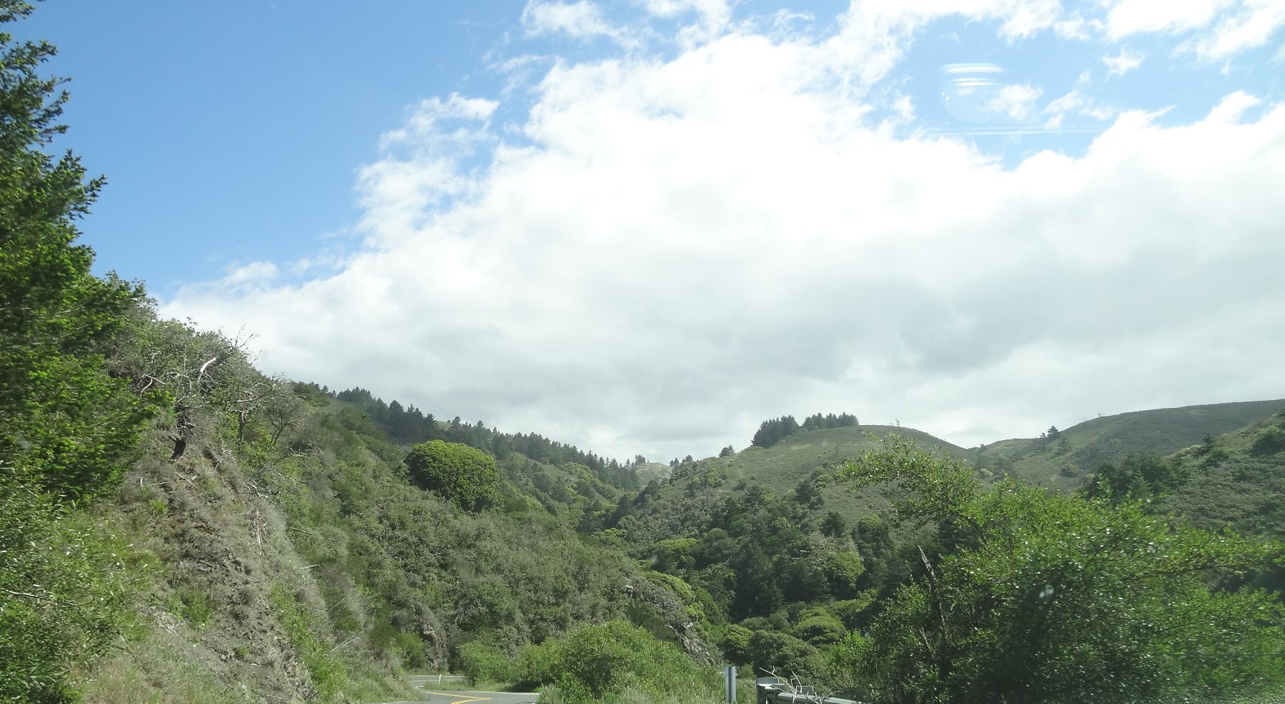 Finally the road turns inland across the Marin Highlands towards Muir Woods and then meets Hiway 101 just north of the Golden Gate at Sausalito.