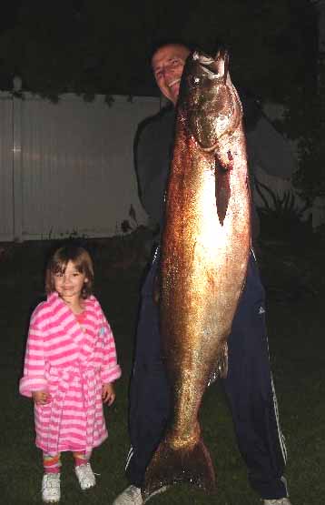 Mel, Grace and his 62 pound White Sea Bass
