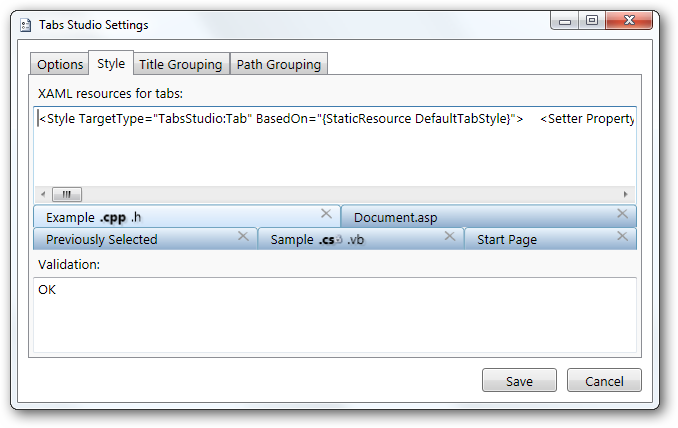 Tabs Studio Settings dialog Tabs Studio Settings dialog