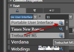 Font selection showing Silverlight icon Font selection showing Silverlight icon