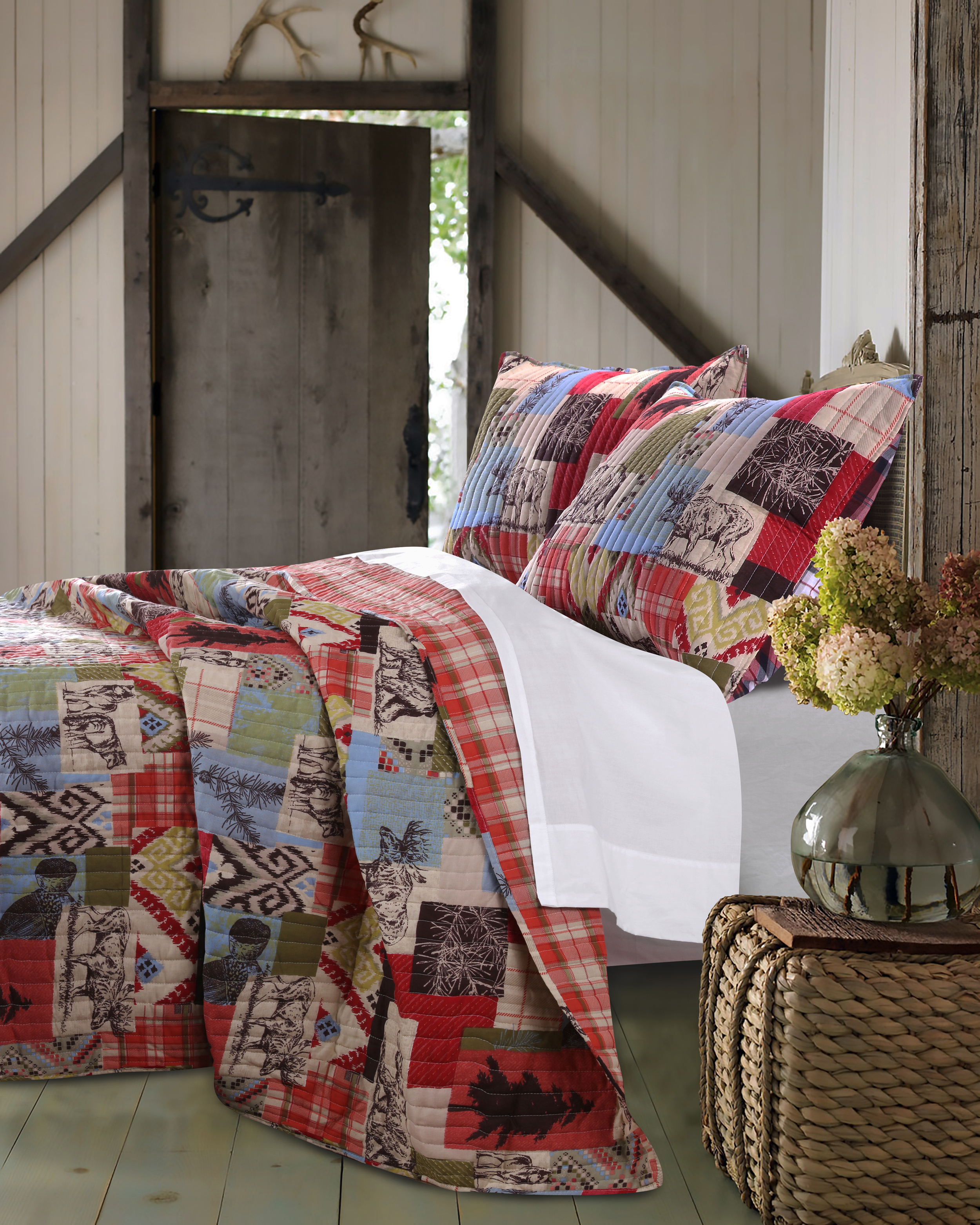 Greenland Home Fashions Rustic Lodge Multi Colored Twin Size Quilt Set