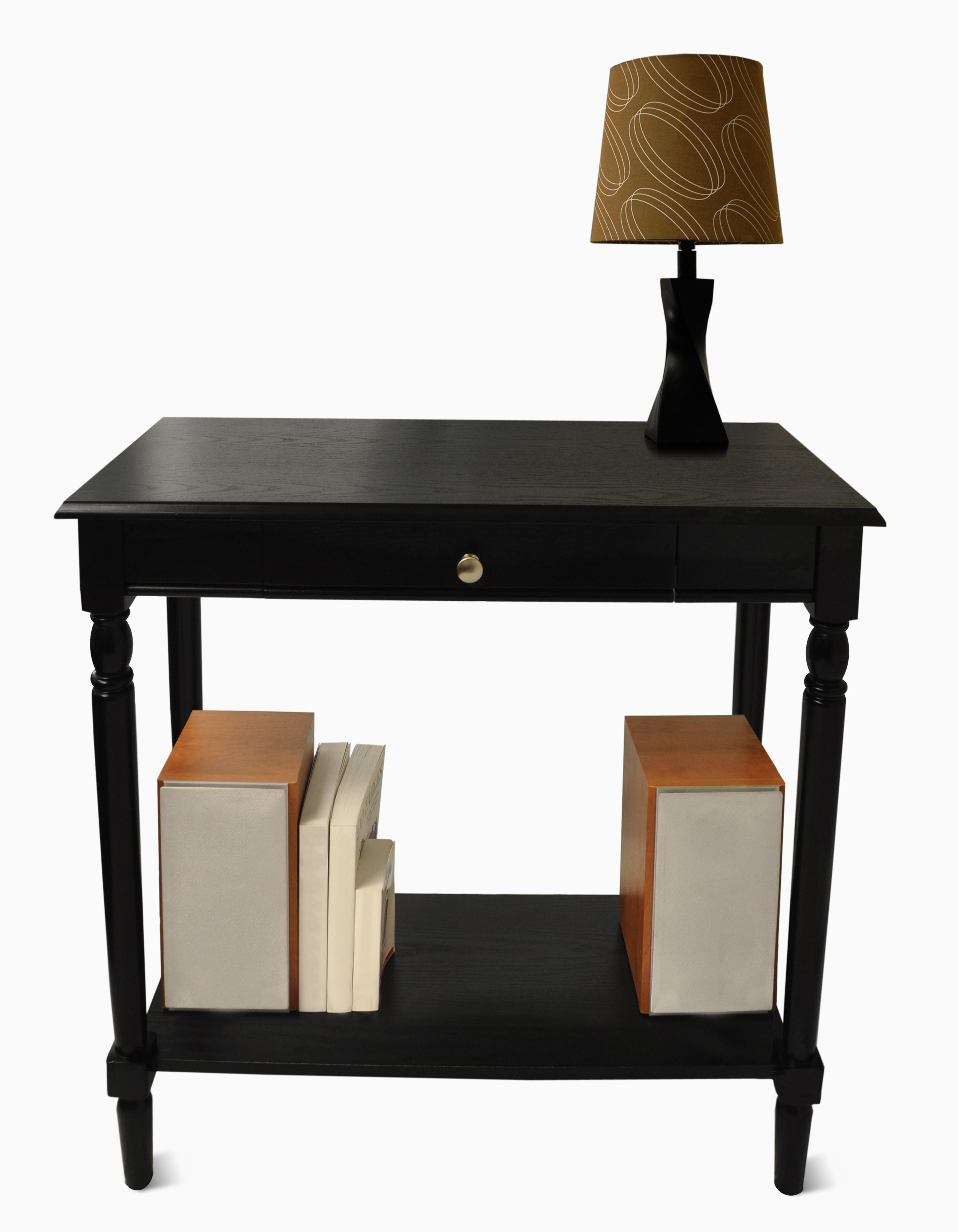 French Country Hall Table with Drawer and Shelf 6042188BL, Black Finish