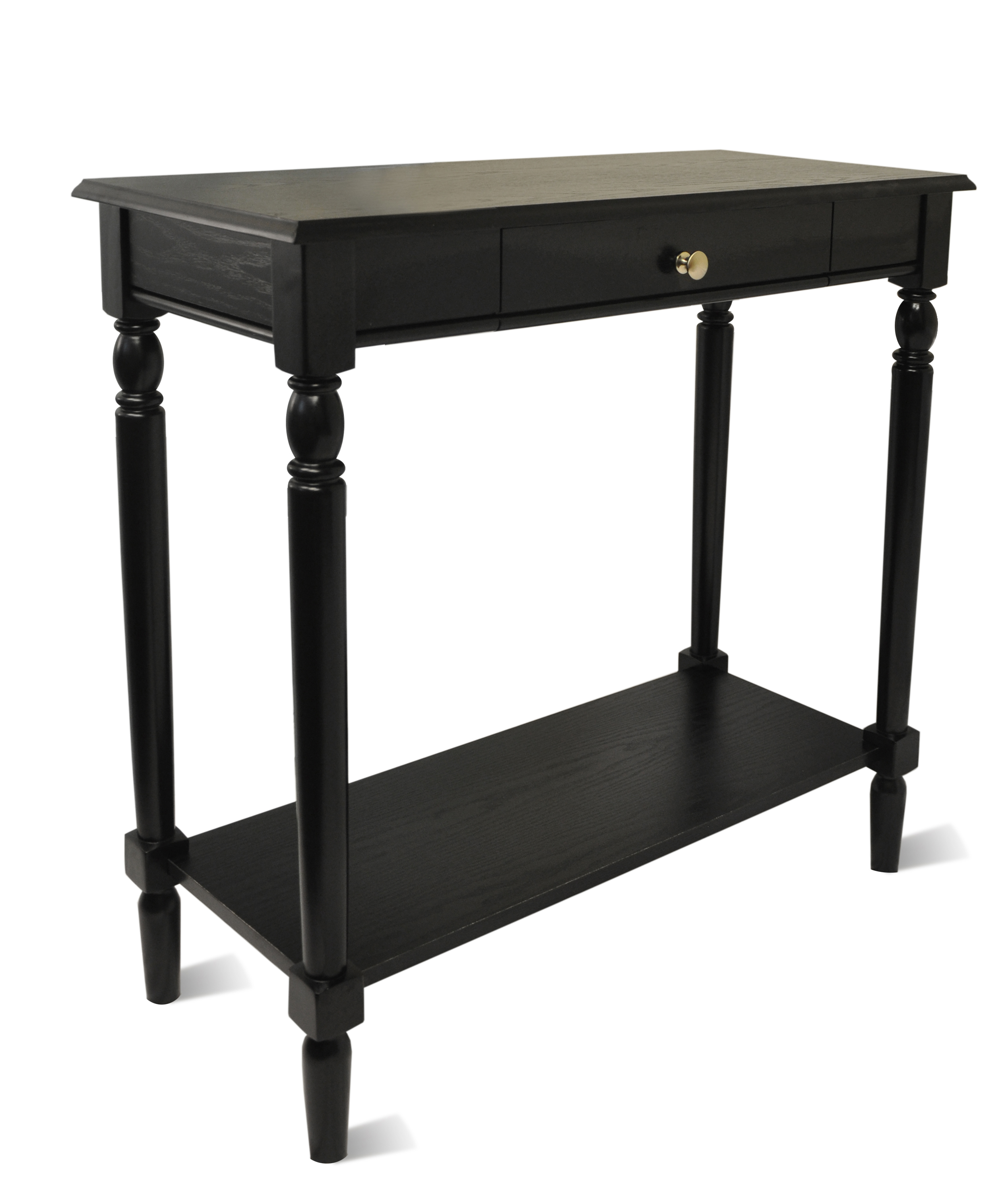 French Country Hall Table with Drawer and Shelf 6042188BL, Black Finish