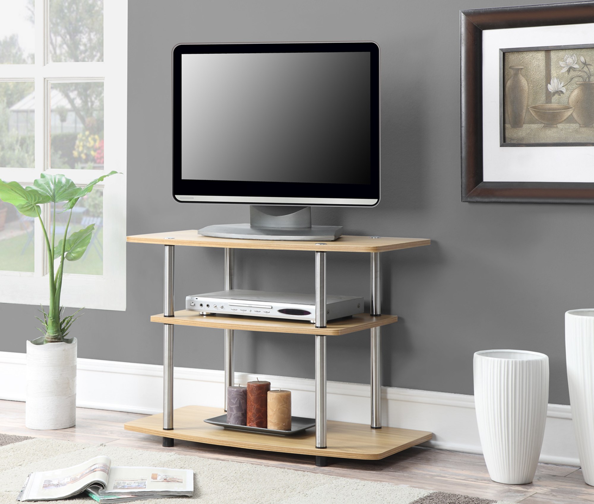 Designs2Go 3 Tier TV Stand 131020LO, Light Oak Finish 95285412587 eBay