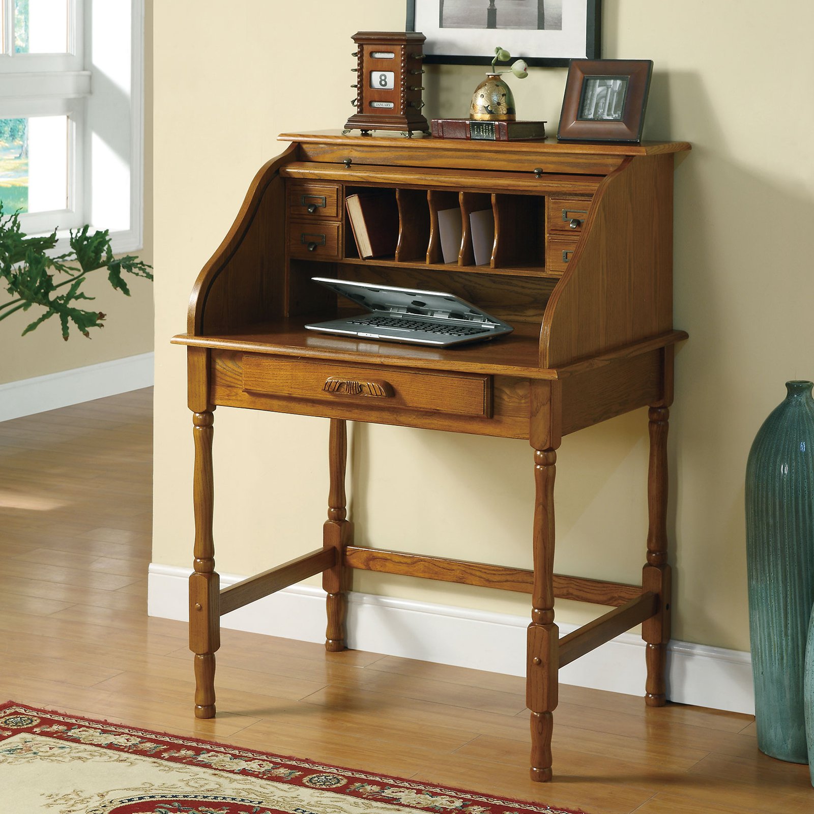 Coaster 5301N Palmetto Small Roll Top, Secretary Desk In Oak Finish New