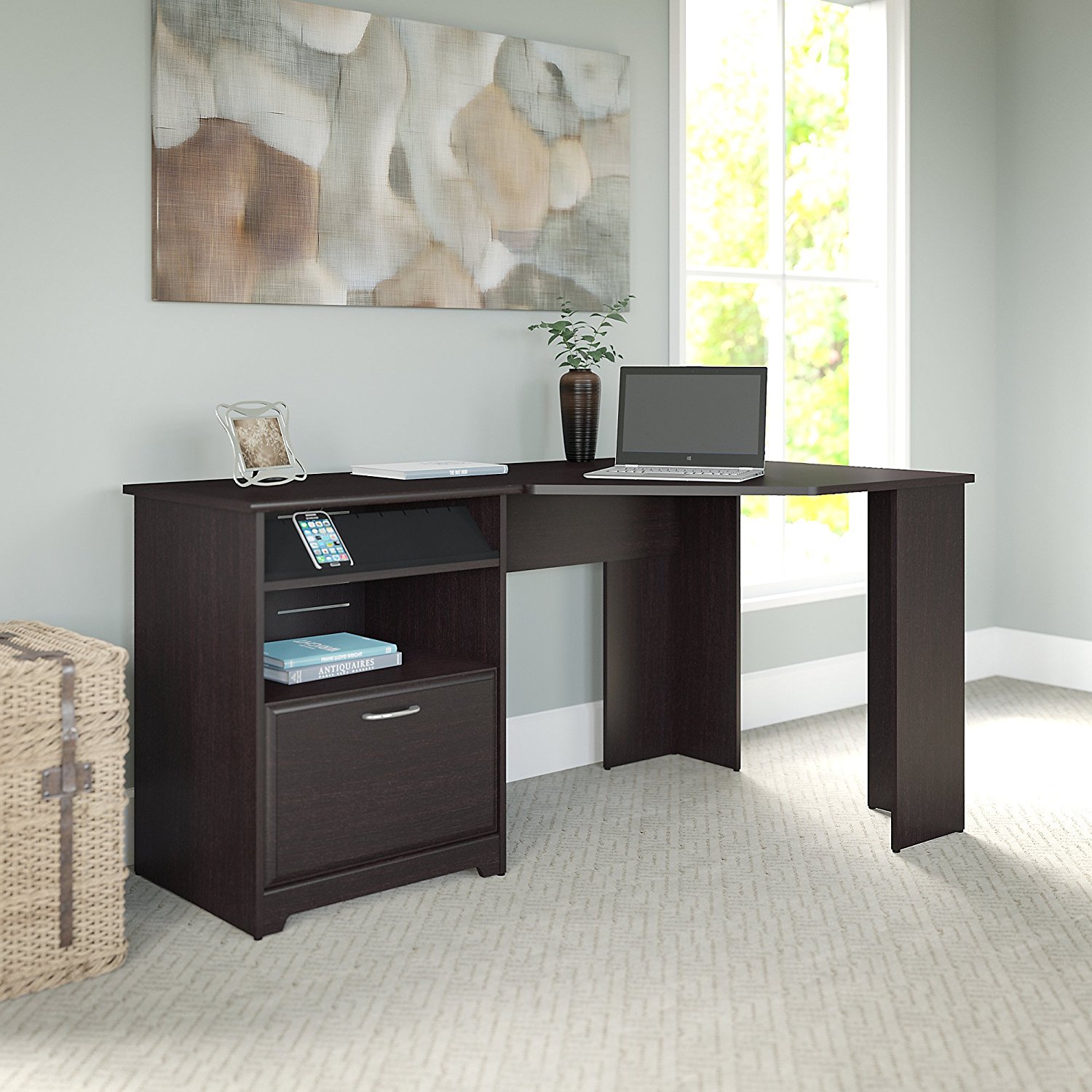 Bush Furniture WC3183003K Cabot L Shaped Desk In Espresso Oak Finish