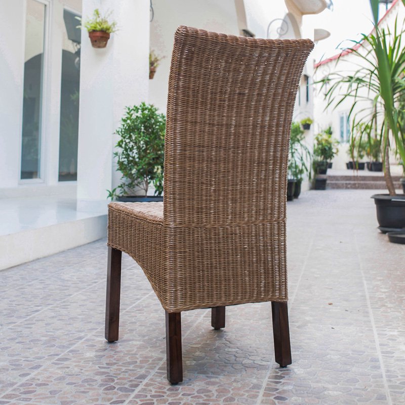 International Caravan Rattan Wicker Stained Dining Chair Set of 2 Brown