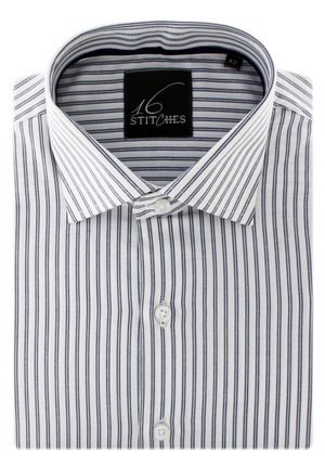 Blue / White Stripes Basket Weave Dobby 