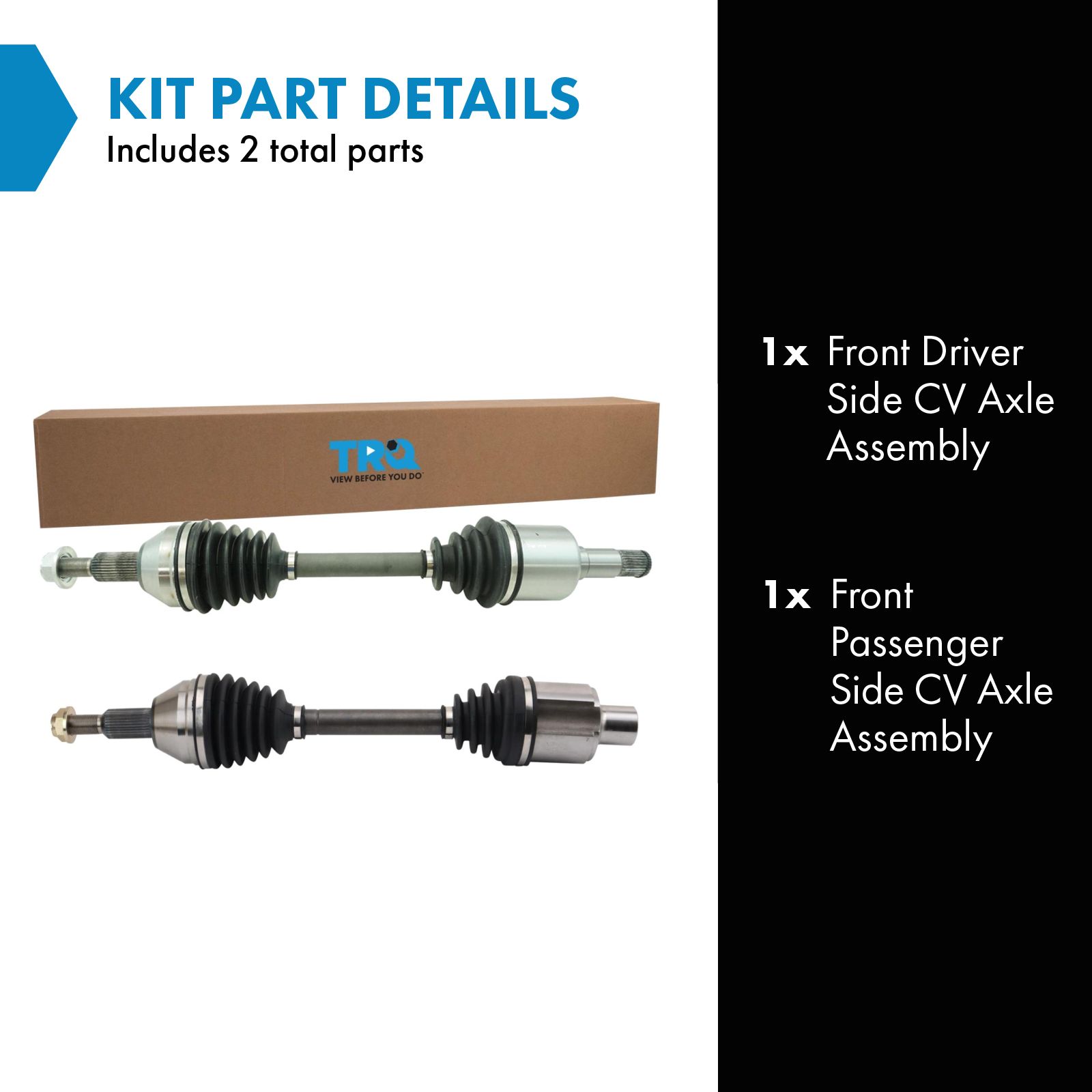 TRQ Front Driver & Passenger Side CV Axle Assembly Set for 08-16 Chrysler Town & Country 08-20 Dodge Grand Caravan 12-15 Ram C/V 09-14 VW Routan