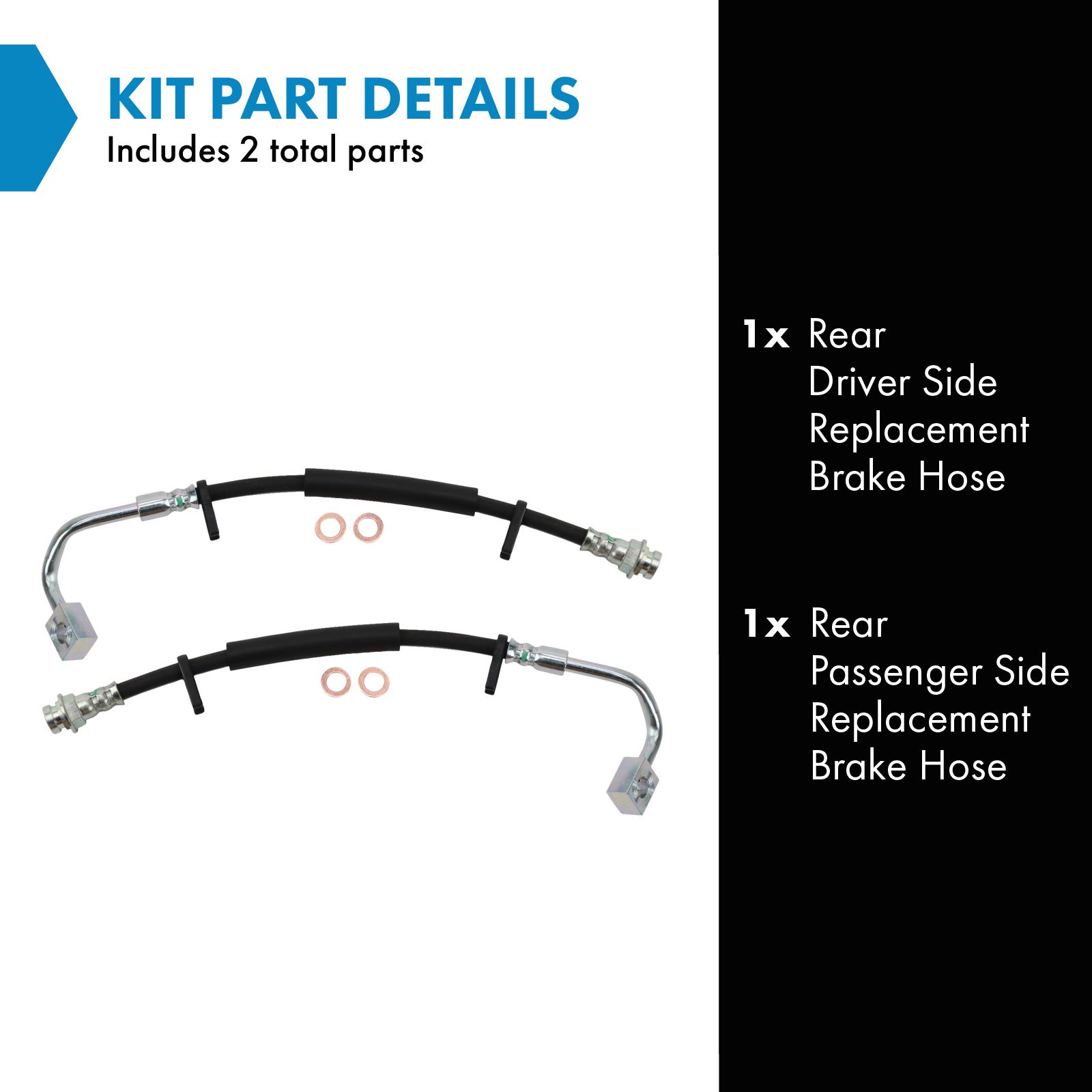 TRQ Rear Brake Hose Set Compatible with 2011-2016 Chrysler Town Country Dodge Grand Caravan 2012-2015 Ram C/V 2011-2014 Volkswagen Routan