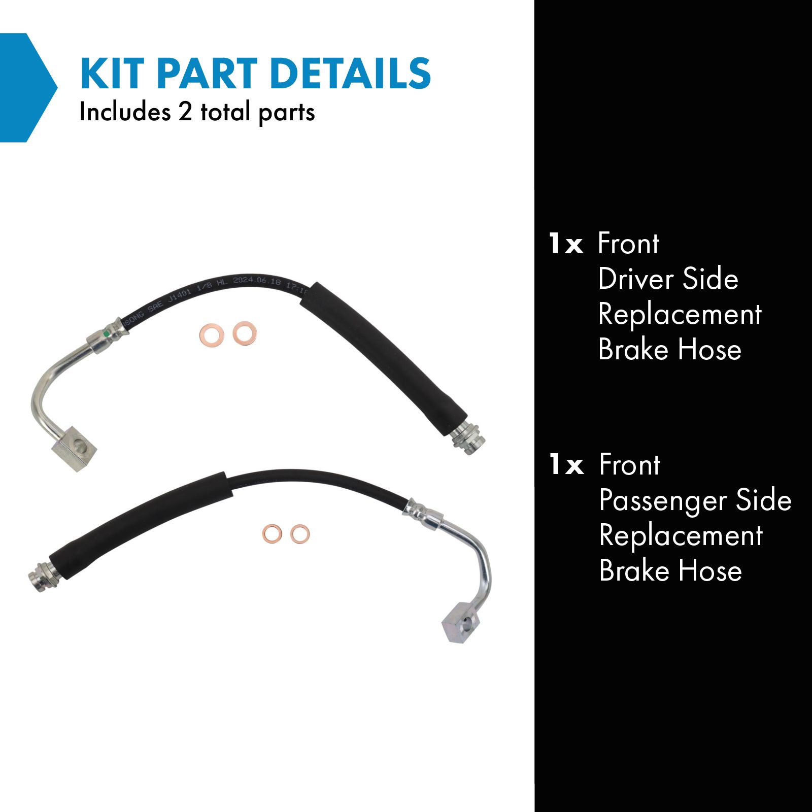 TRQ Front Brake Hose Set Driver & Passenger Side Compatible with 2013-2016 Chrysler Town & Country 2013-2017 Dodge Grand Caravan 2014 Ram C/V