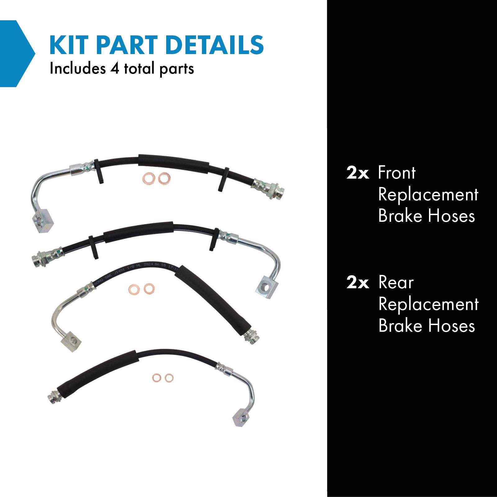 TRQ Front & Rear Brake Hose Set Compatible with 2013-2016 Chrysler Town & Country Dodge Grand Caravan 2014 Ram C/V
