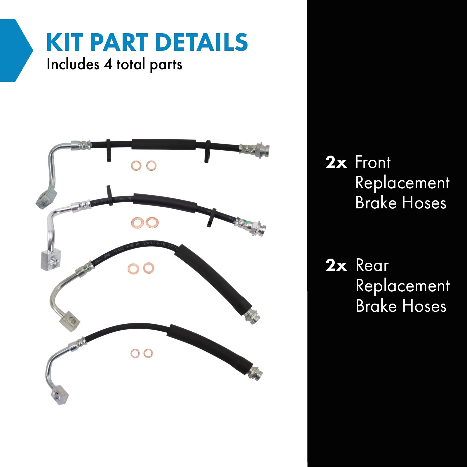 TRQ Front & Rear Brake Hose Set Compatible with 2013-2016 Chrysler Town & Country 2013-2017 Dodge Grand Caravan 2014 Ram C/V