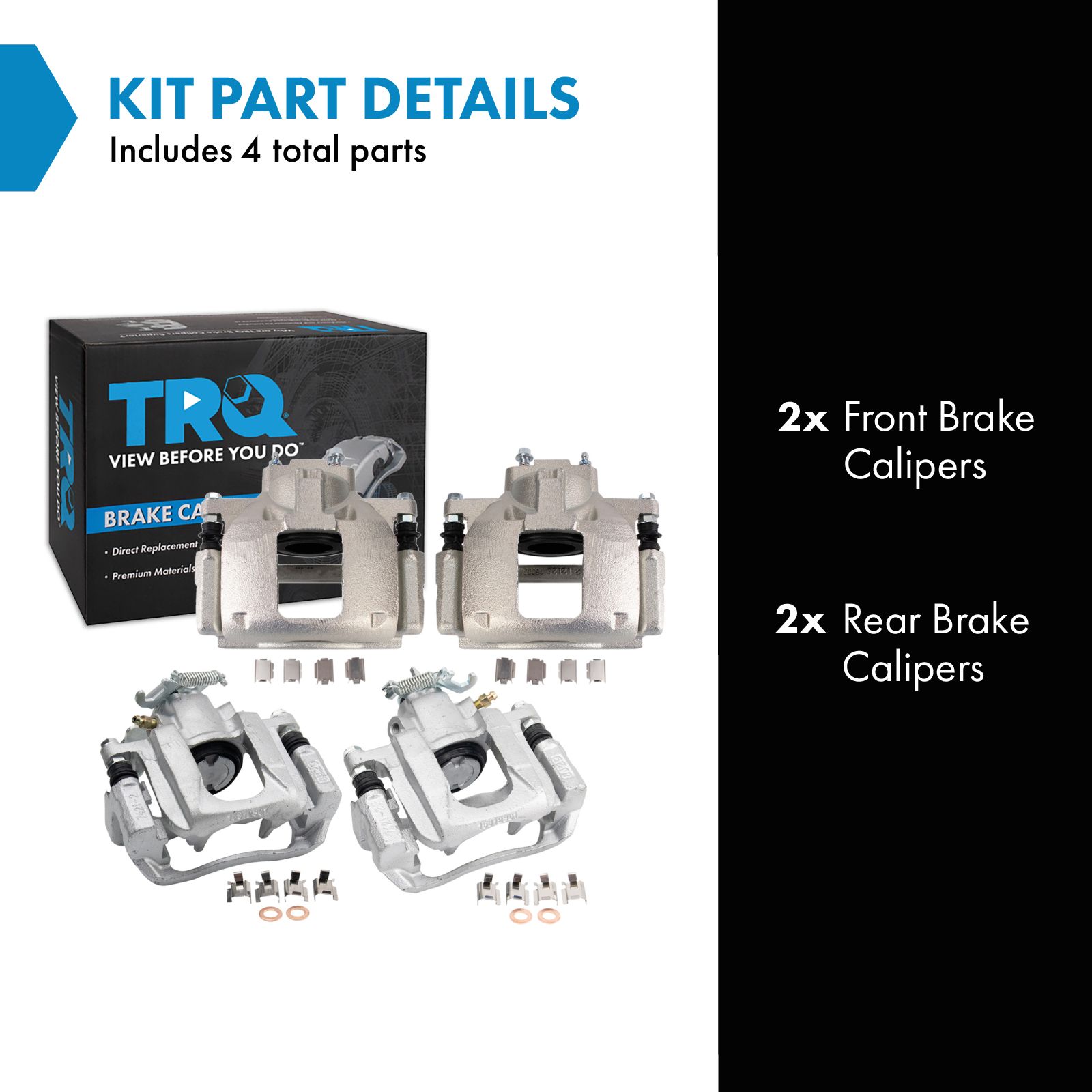 TRQ Front and Rear Brake Caliper Set Zinc Coated Brackets Hardware Compatible with 2008-2016 Chrysler Town and Country 2008-2016 Dodge Grand Caravan 2012-2015 Ram C V 2009-2014 Volkswagen Routan