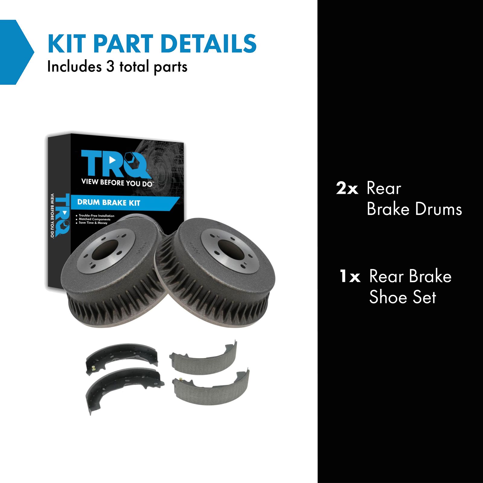 TRQ Rear Brake Shoe and Drum Kit Set 5 Stud Compatible with 93-02 Villager Quest