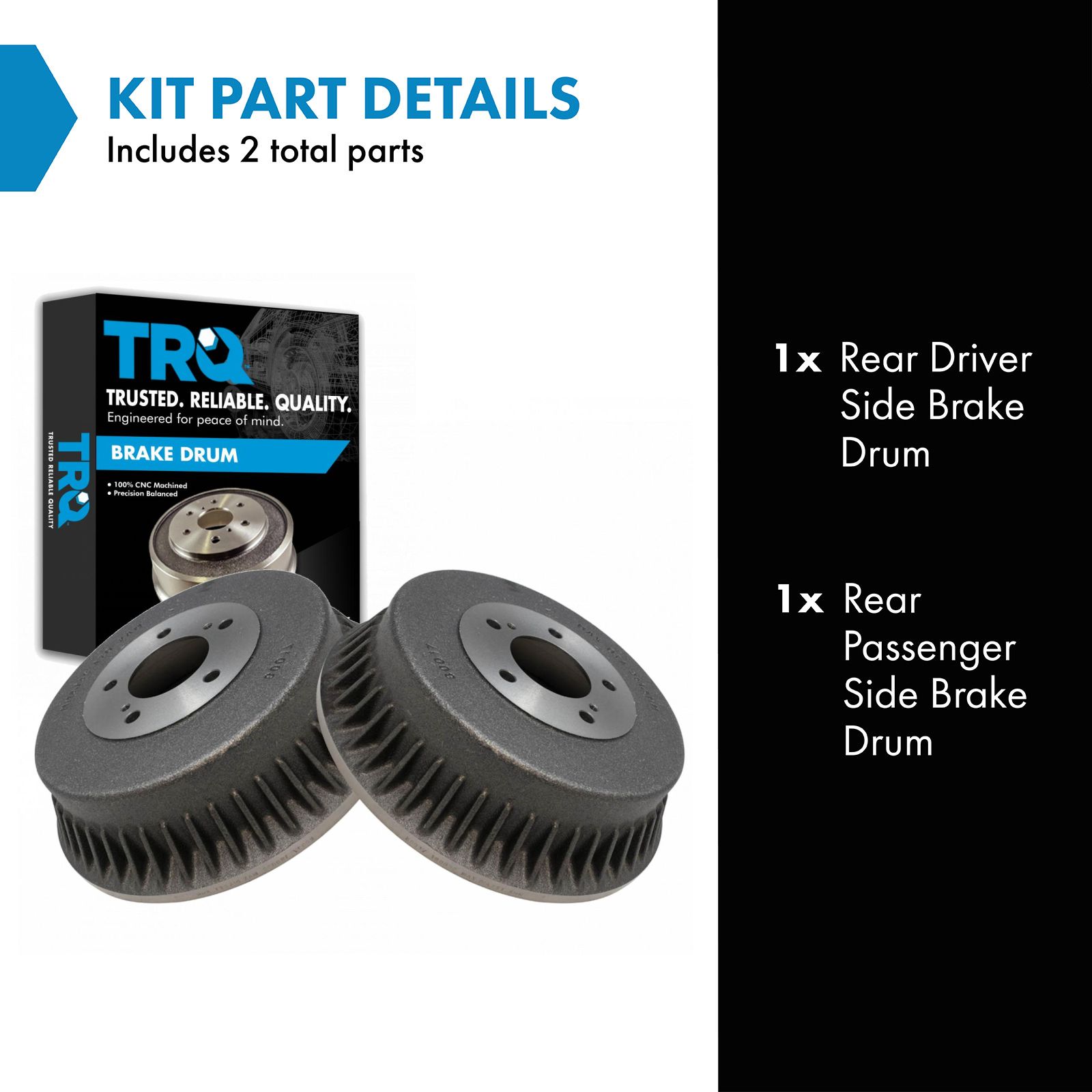 TRQ Rear Brake Drum Pair Set for 1993-2002 Nissan Quest / 1993-2002 Mercury Villager