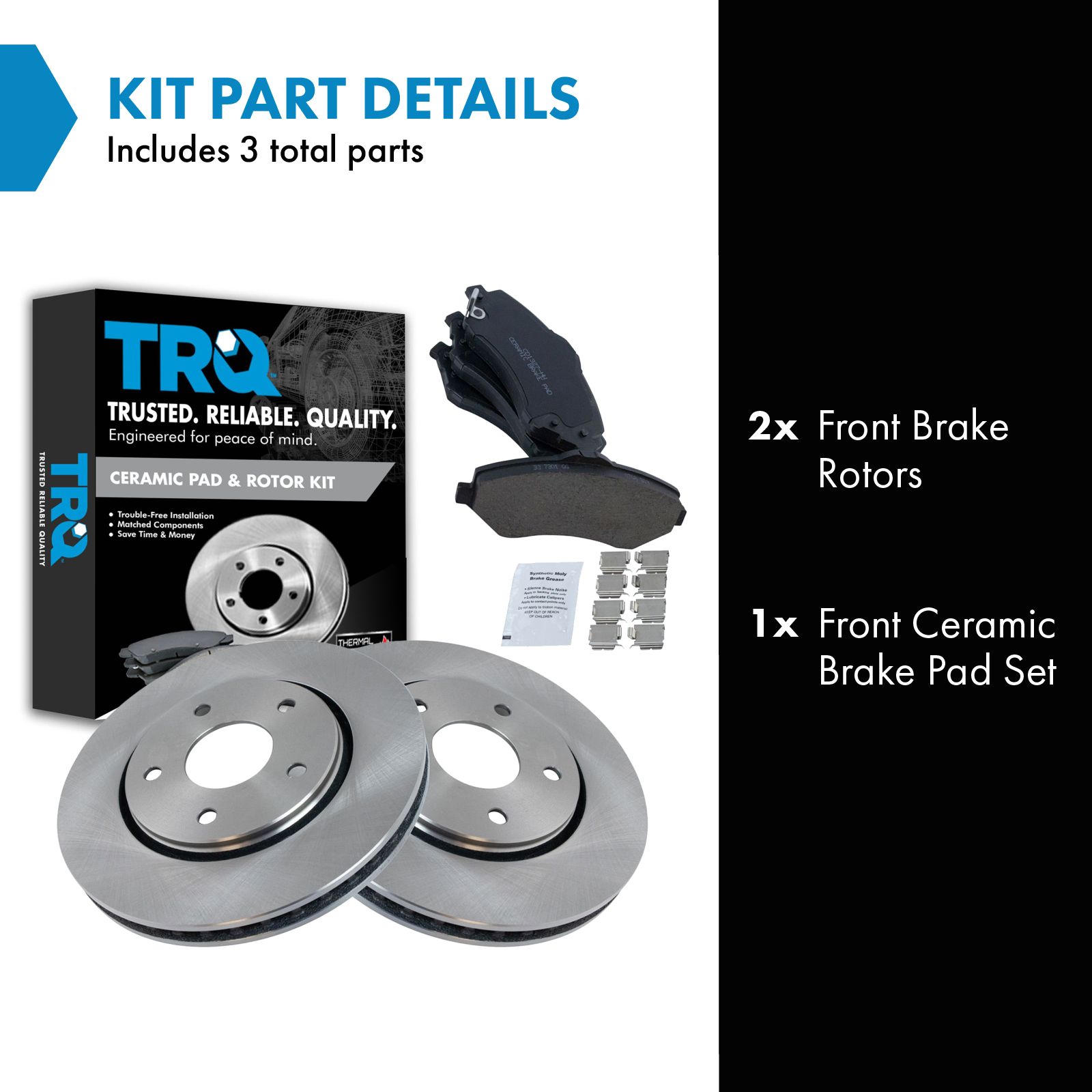 TRQ Front Brake Pad and Rotor Set Ceramic Vented Rotors Compatible with 2008-2016 Chrysler Town and Country 2008-2016 Grand Caravan 2009-2013 Journey 2012-2015 Ram C V 2009-2014 Volkswagen Routan